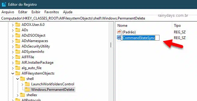 CommandStateSync adicionar excluir permanente no Menu de Contexto Windows