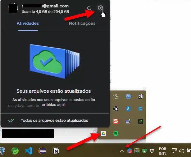 ícone Google Drive configurações bandeja sistema Windows