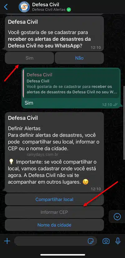 informar CEP receber alertas pela Defesa Civil Nacional WhatsApp