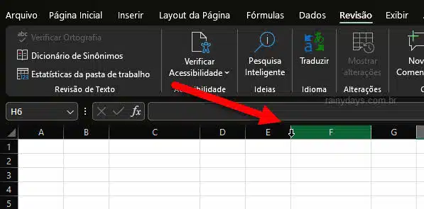 Redimensionamento bloqueado de colunas e linhas Excel