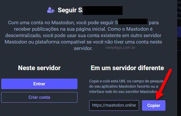 Seguir pessoa de servidor diferente no Mastodon
