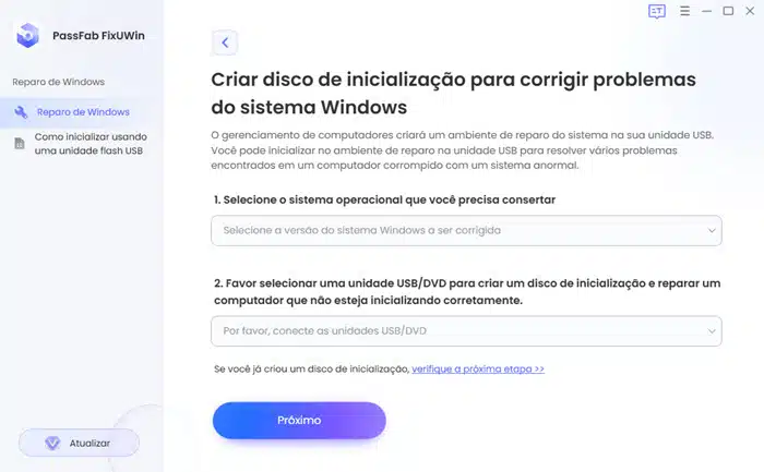 PassFab FixUWin - Processo para criar disco de inicialização