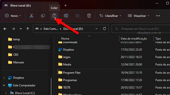 Colar pasta do OneDrive mudar local de salvamento Windows 11