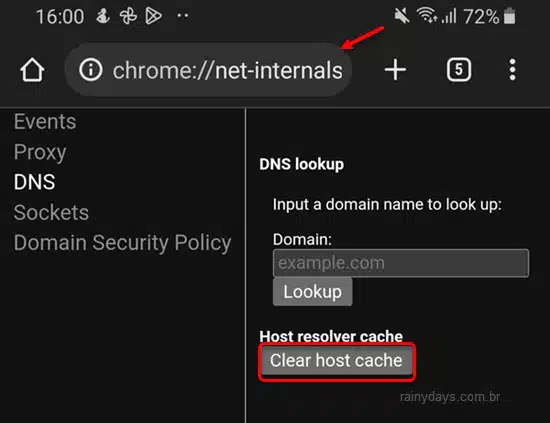Limpar cache DNS Chrome Android
