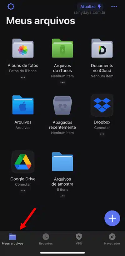 app Documentos Meus Arquivos abrir arquivo RAR iPhone