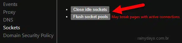 Close e flush Sockets internet pelo navegador Chrome