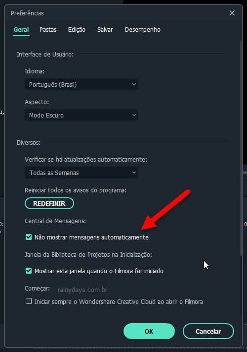 Como desativar os pop-ups irritantes no Filmora