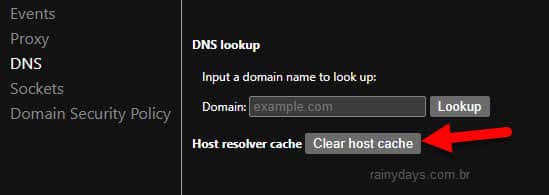 Limpar cache do DNS pelo Chrome, clear host cache