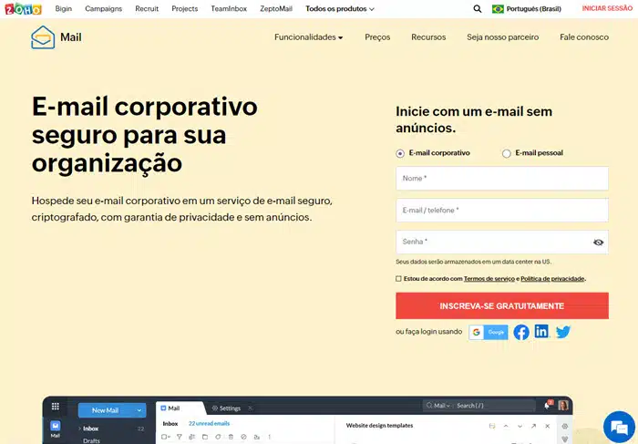 Como criar um e-mail personalizado no Zoho