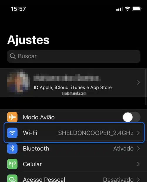 App Ajustes Wi-Fi no iPhone