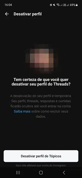 excluir conta do Threads