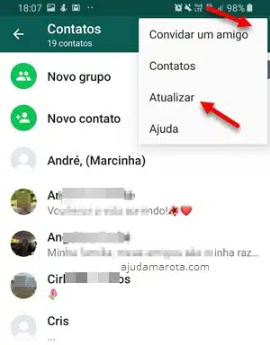 Atualizar lista de contatos dentro do WhatsApp