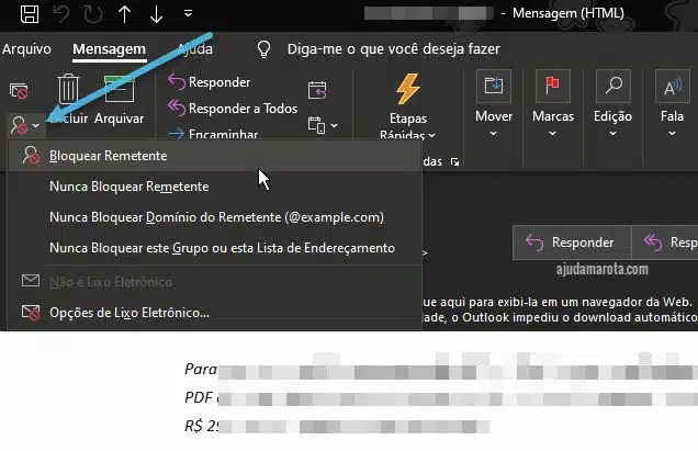 Bloquear remetente de email no cliente Outlook 365