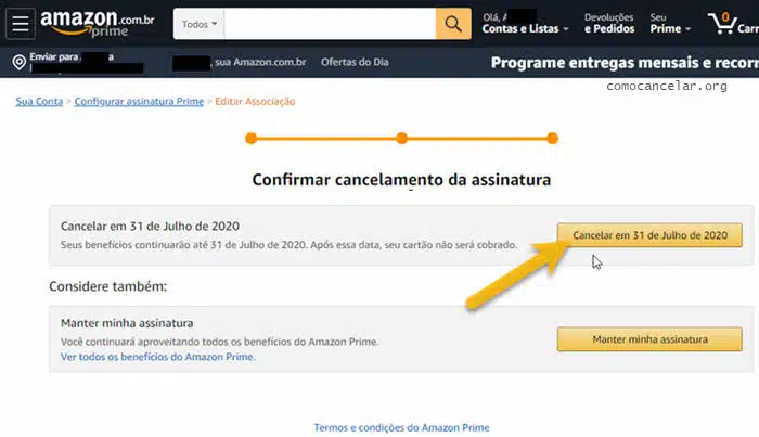 cancelamento da assinatura Prime Video Amazon