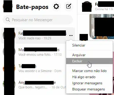 Excluir conversa do Facebook Messenger bate-papo