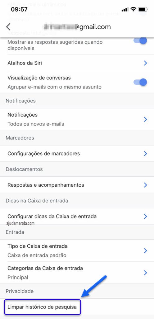 Como limpar a busca do Gmail no celular histórico iPhone