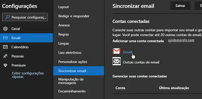 Como usar um email do Gmail no Outlook