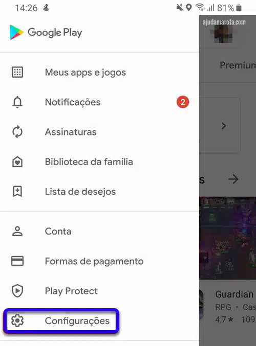 Configurações Google Play Android