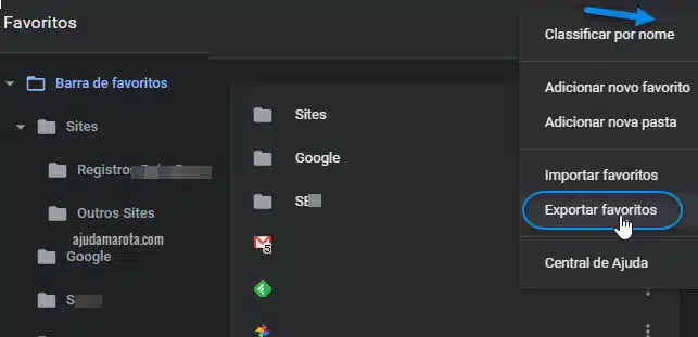 Exportar favoritos do Chrome para fazer backup