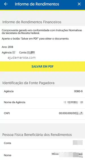 informe pelo app BB, salvar como PDF