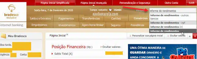 Informe de rendimentos do Bradesco pelo internet banking