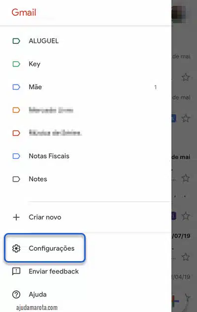 menu configurações app Gmail Android iOS