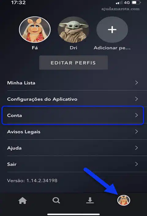 modificar email do Disney Plus pelo aplicativo do celular