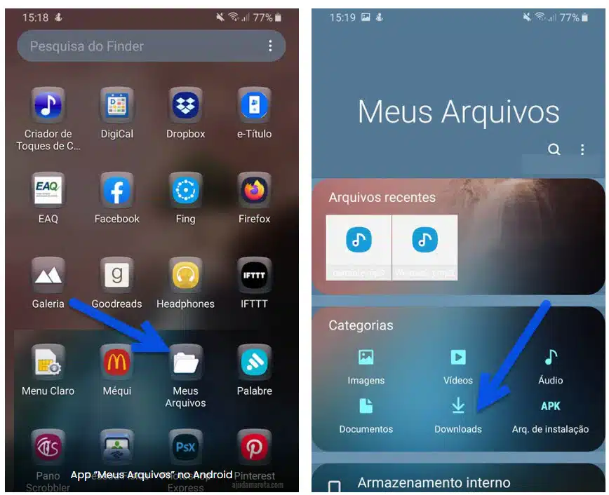 app Meus Arquivos pasta download onde ficam os downloads do Android