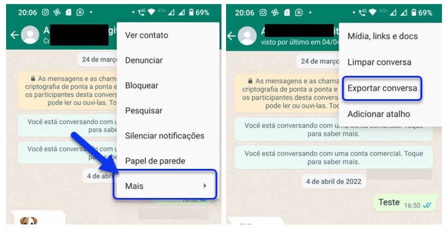 exportar conversa do WhatsApp para baixar seus dados no Android