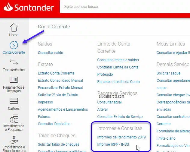 Como tirar o informe de rendimentos do Santander pela internet e pelo aplicativo
