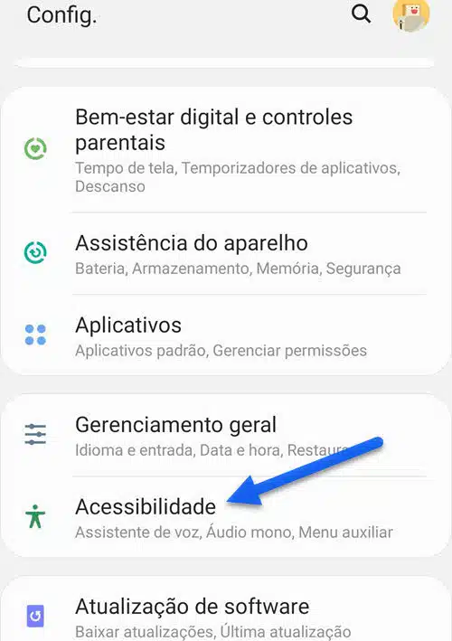 configurações Acessibilidade Android celular