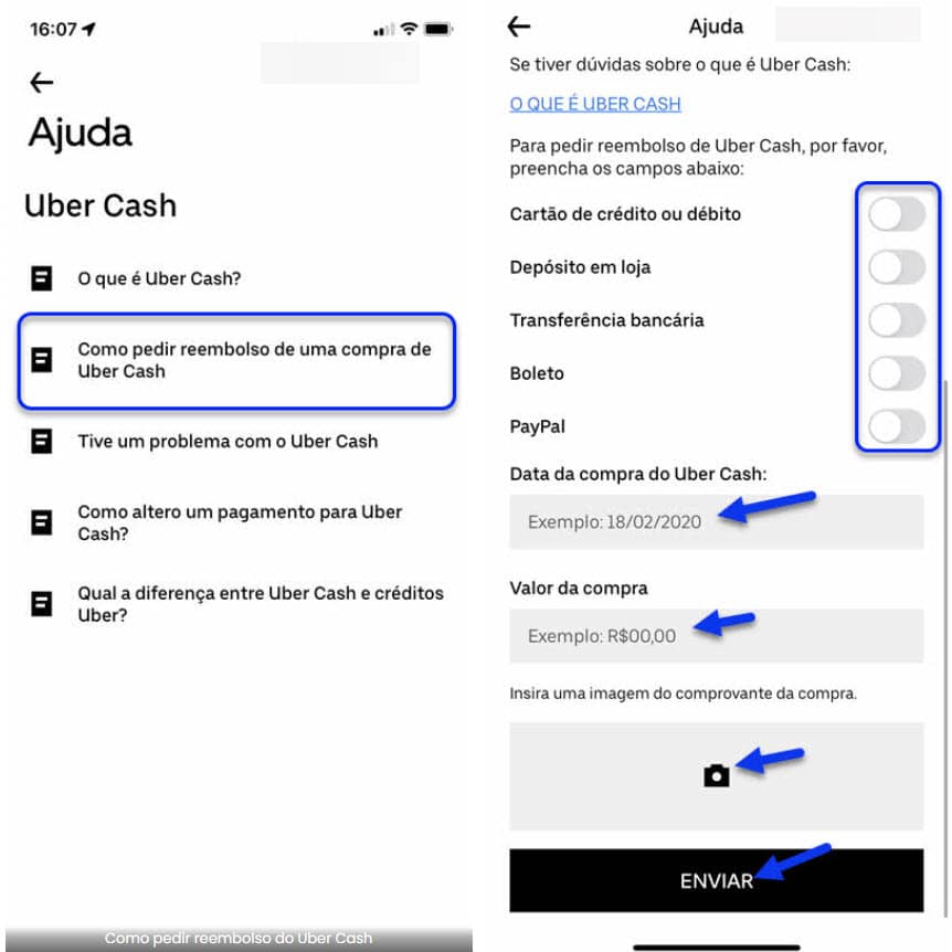 Ajuda pedir reembolso de Uber Cash estorno de valor app Uber