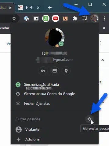 foto navegador Chrome, icone engrenagem, Gerenciar pessoas