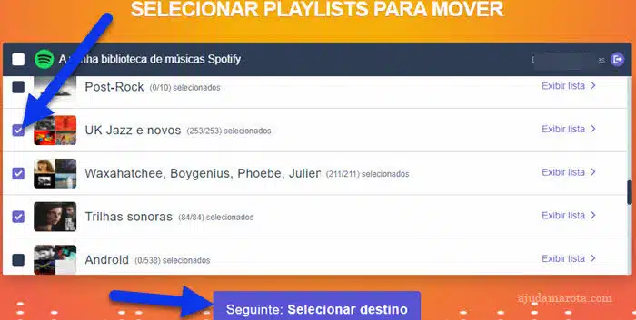 Selecionar playlists Spotify para transferir para Apple Music TuneMyMusic
