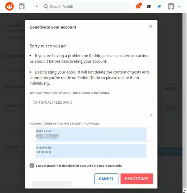 Como excluir uma conta do Reddit