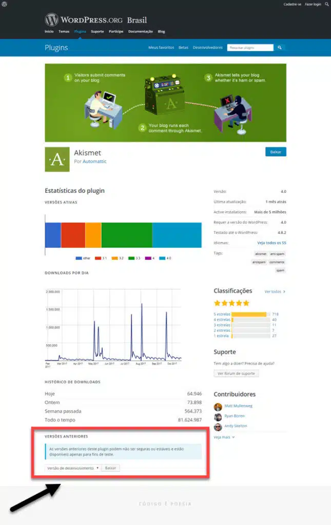 Como baixar uma versão antiga de um plugin WordPress
