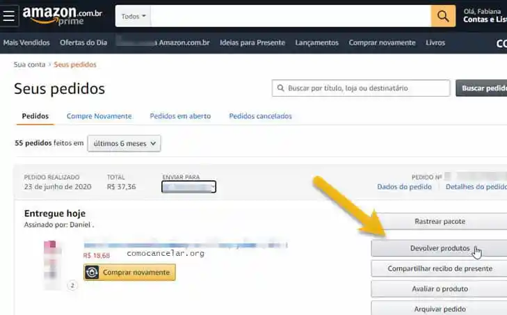 Procedimento para devolver ou trocar produtos de terceiros na Amazon